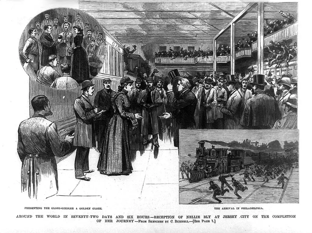Nellie Bly aboard a steamship deck