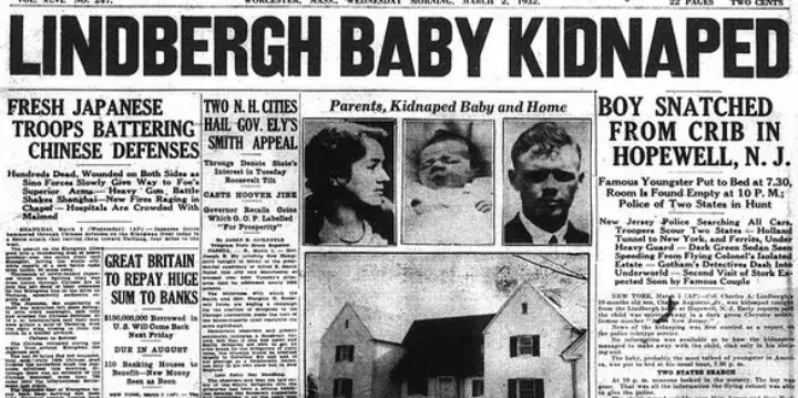 Lindberg baby Kidnapping Newspaper headline