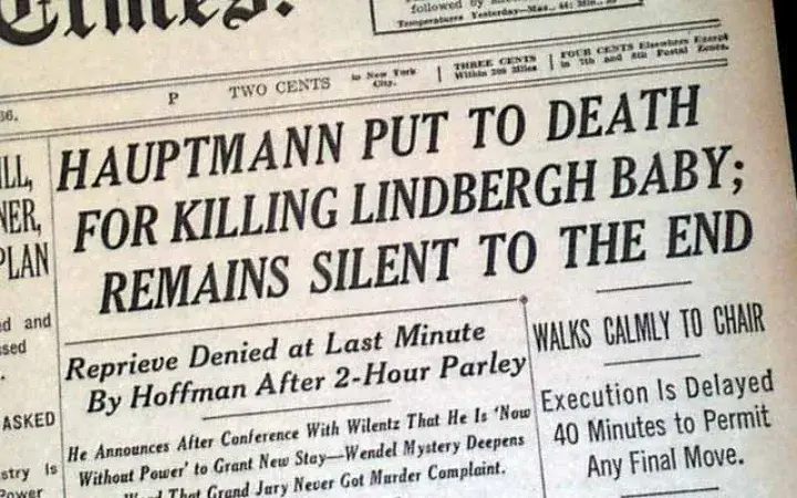 Newspaper headline anouncing Haptmans death Sentence